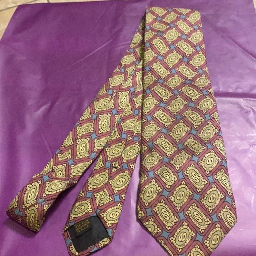 Jl Roberts Silk Tie Burgundy Yellow Blue Office Business Professional